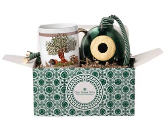 Green Mediterranean Charm Giftbox - Greek Memorabilia - Olive Green Decor set  - Greek Corporate Gift Box - Lucky eye