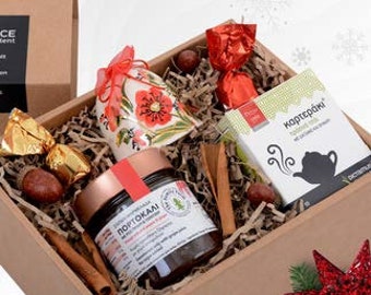 Jingle Winter Gift Box - Greek Goodies Basket - Greek Hamper to Send - Corporate Gift Box - Gourmet Hamper - Sweet Breakfast Gift - Mum Gift