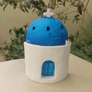 Handmade Ceramic Greek Isle Church - Greek Islands Memorabilia -Design Object - Greek Family Gift -Greek Gift - église Grecque - Cake Topper