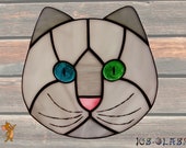 Stained Glass Suncatcher Grey Cat Tiffany Glass Home decor