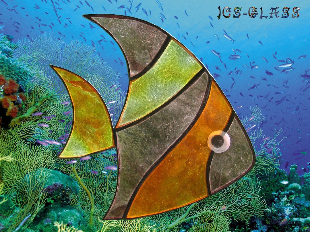 Stained Glass Suncatcher Yellow Purple Tropical Fish Tiffany Glass