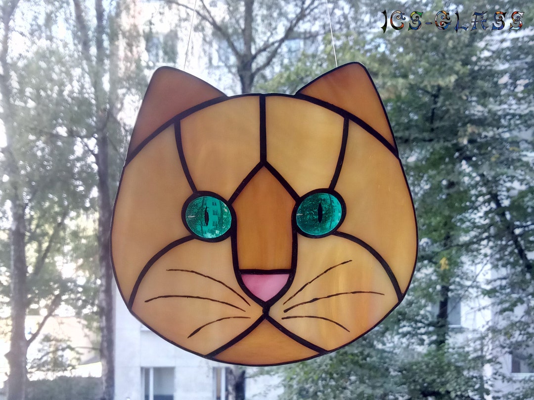 Stained Glass Suncatcher Red Cat Tiffany Glass Home Decor 