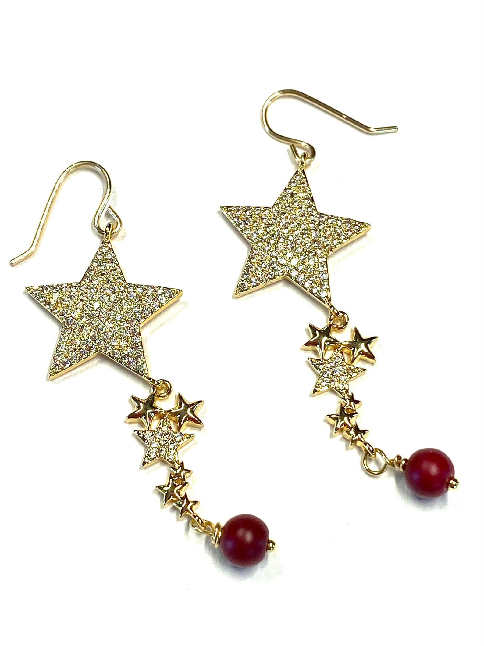 Red star earrings Beaded star earrings Long celestial Etsy