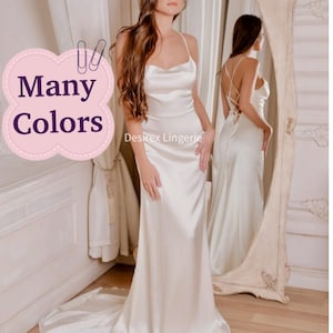 Simple wedding dress natural silk,  Minimalist wedding open back dress, Bridal dress train, Beach wedding dress