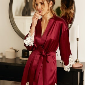 Robe Natural Silk Burgundy and White Lace - Etsy