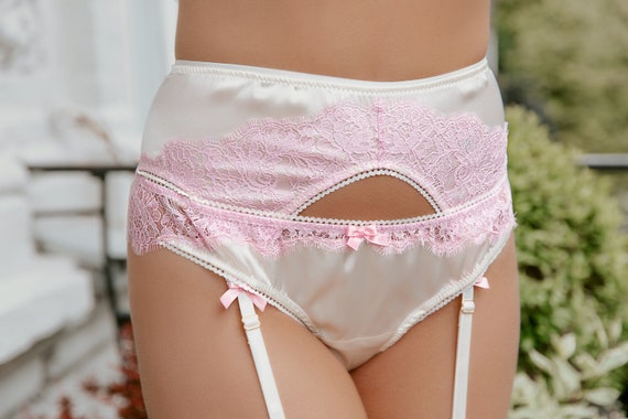 Panties White Silk and Pink Lace -  Canada