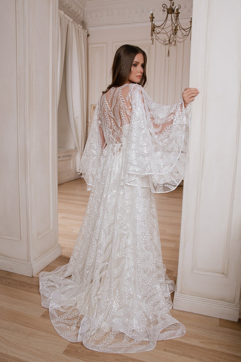 Wedding Long Bridal Robe, Boudoir Wedding Gown for Morning of Bride