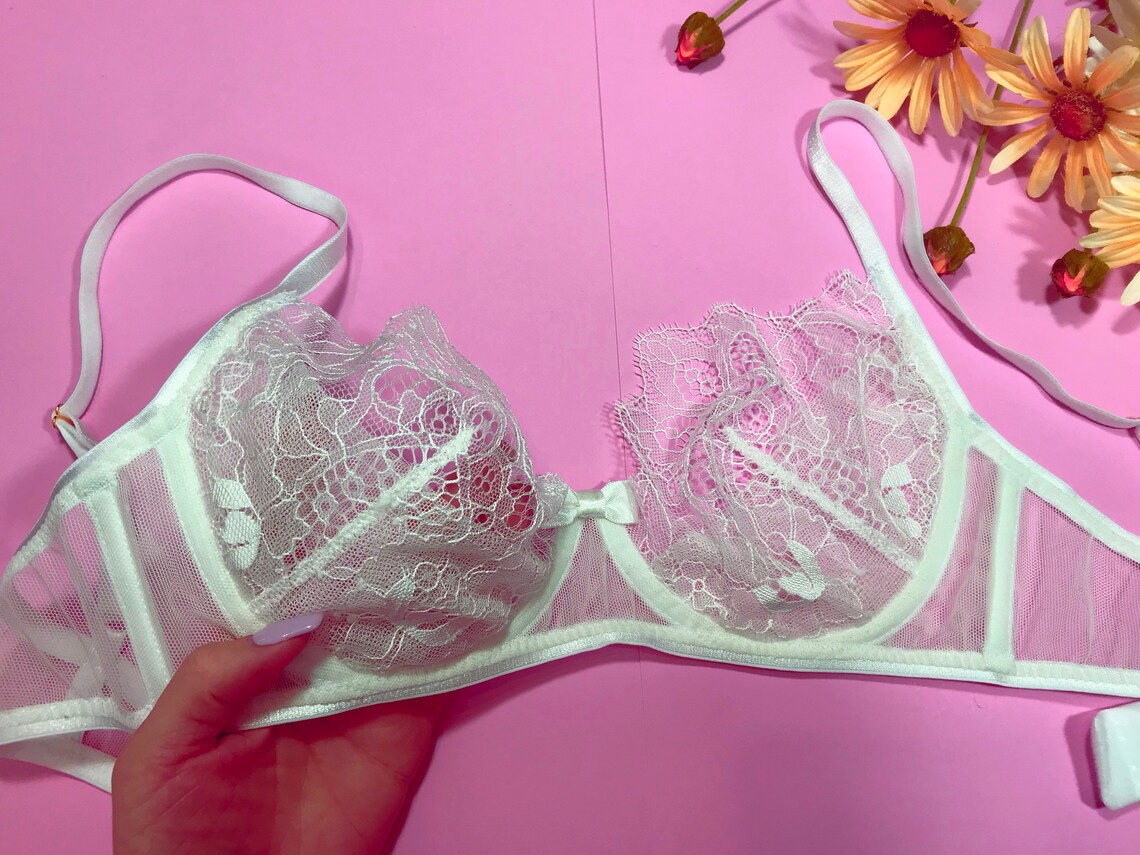 White Lace Bra Sheer Bra Bridal Lingerie Lace Lingerie Etsy Canada