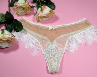See through thong panties, lace underwear