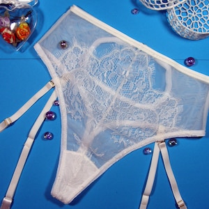 Abigail - White lace high waist panties white thong,  lace thong