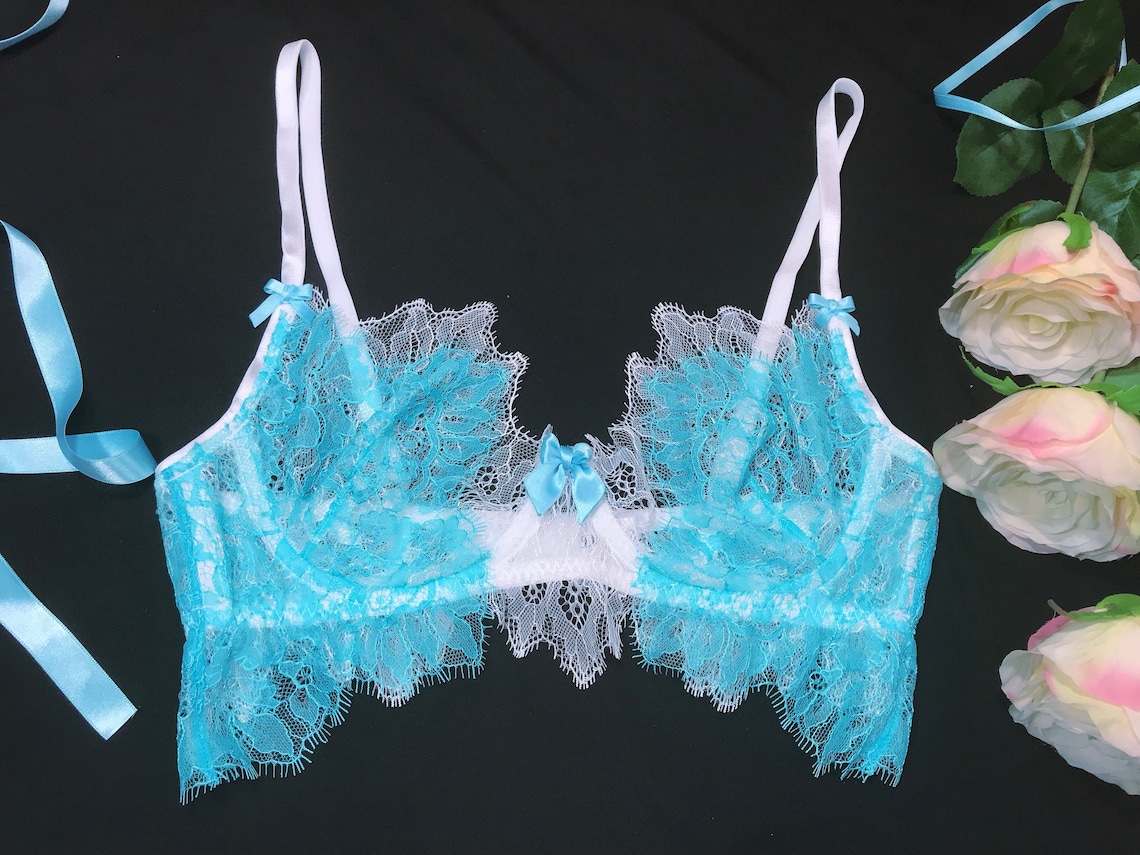 Blue Lace Bra Bridal Bra Wedding Intimate Sexy White Bra Etsy