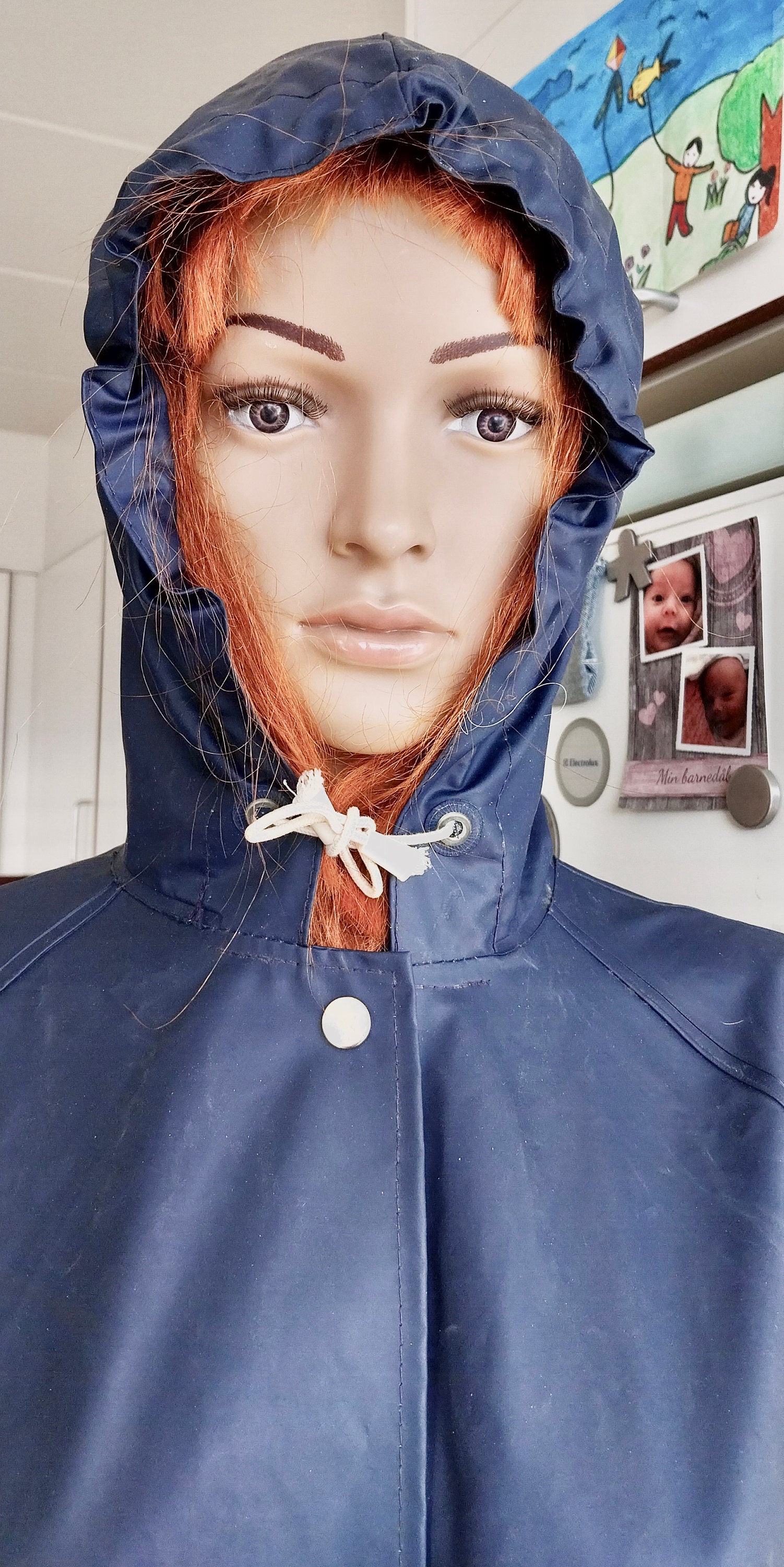 Retro Vintage Blue Pvc. Børmax of Denmark Raincoat Rainjacket Raincape