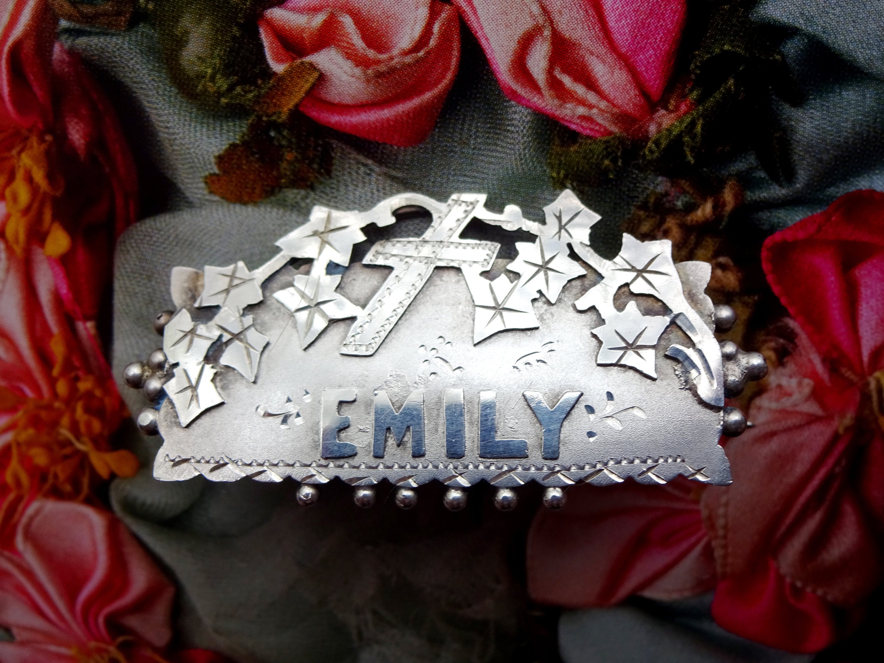 Broche Ancienne En Argent Avec Prénom Claire - Bijou Fantaisie Fin XIXe Siècle, Occasion
