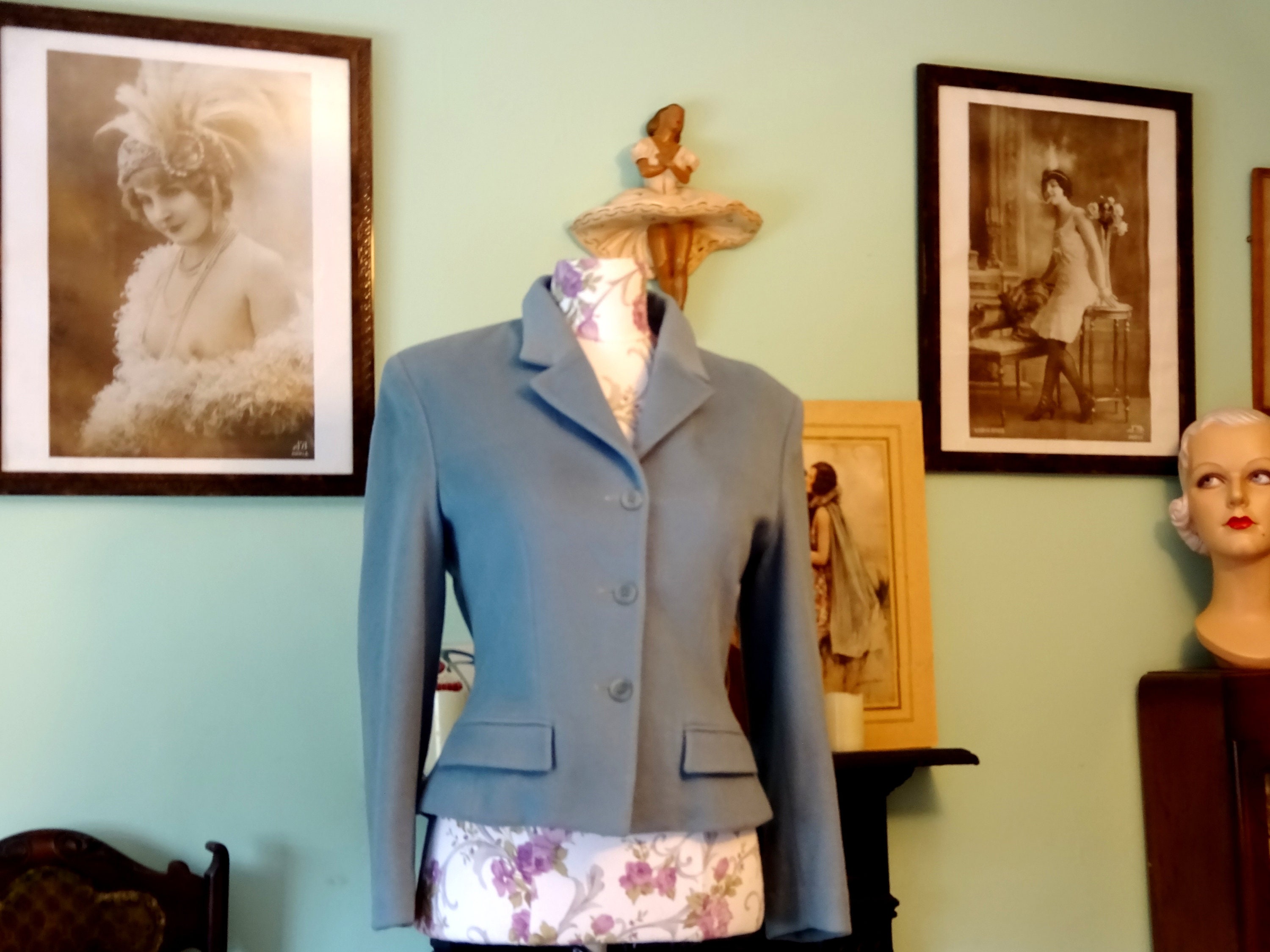 Image of Original Vintage S Ladies Wool Suit Jacket Fitted Nipped Waist Coat Tailored Goodwood Blue S S Ww Fashion Clothing Dita Von Teese