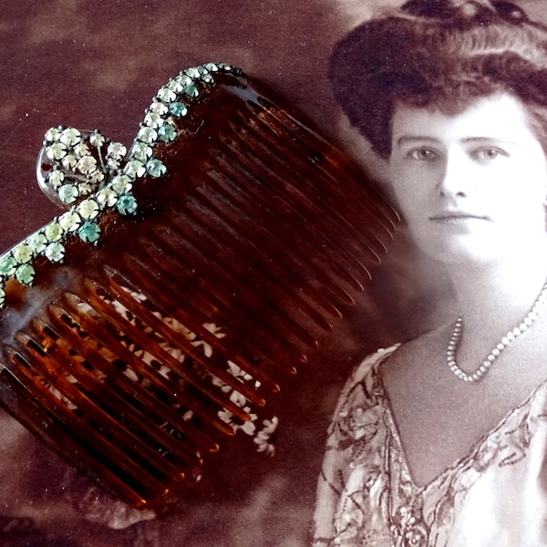 Antique Edwardian Faux Tortoiseshell Decorative Celluloid  Diamante Paste Studded Hair Comb " Something Old"  Vintage  Wedding Bride Bridal