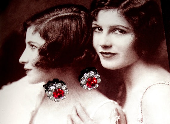 Antique Clip On Earrings Art Deco Vintage 1930s P… - image 2