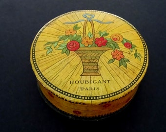 Antique  Art Deco Houbigant French Powder Box 1920s 1930s 1940s Vintage Boudoir Display  Collectable Powder Compact InterestTV FIlm Prop