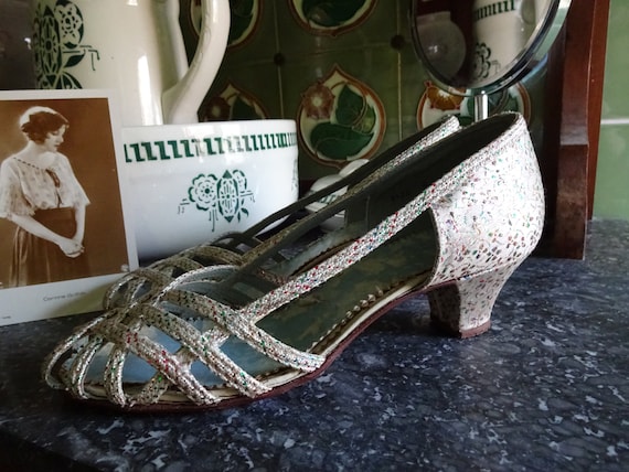 Vintage 1930s 1940s Evening Shoes Dance Shoes Gold
