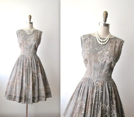 Vintage 1950s Fit & Flare Tea Dress Garden Party D