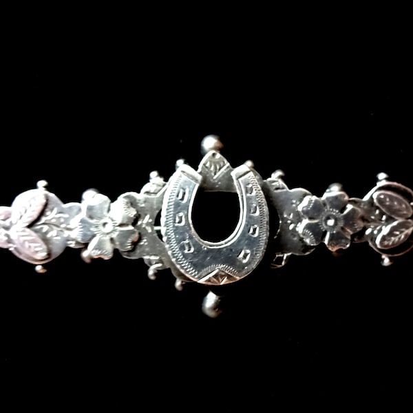 Antique Victorian Silver Sweetheart Brooch  Hallmarked 1897 Lucky Horseshoe Good Luck Protection Something Old Wedding Bride Gift