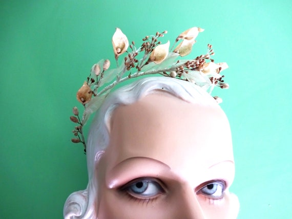 Antique Wax Flower Wedding Tiara Headdress 1920s - image 4