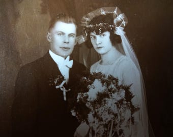 Original  Collectable Antique Sepia 1920s Wedding Photograph 100 year old Picture