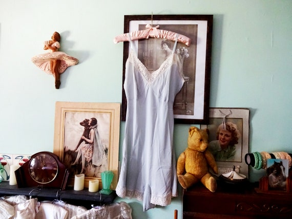 Vintage 1930s 1940s Lingerie Pale Blue Camiknicker