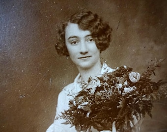 Original Antique 1920s Sepia  Portrait Photograph Young Lady Girl  Named Bessie Possibly Highschool Graduation