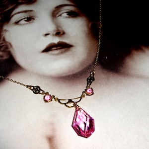 Antique Edwardian Art Nouveau Necklace Sapphire  Pink Paste Gold Plated 1910s 1920s