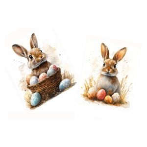Ensemble de cartes postales de Pâques avec de mignons lapins de Pâques - Cartes de Pâques drôles - Impression à partir d'une peinture à l'aquarelle originale - Téléchargement immédiat
