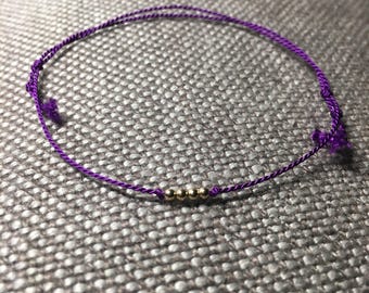 Simple PURPLE thin bracelet with beads (silk string)--The Simplicity bracelet