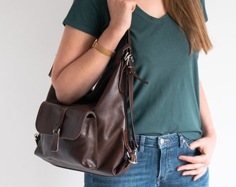 Dark Brown LEATHER BACKPACK PURSE - Multi Way Rucksack - Leather School Bag, Chocolate Brown Leather Shoulder Bag, 2 in 1 Convertible Bag