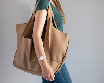 OVERSIZE SHOULDER Hobo Bag, TAN Handbag, Leather Bag, Large Leather Tote, Everyday Slouchy Tote, Leather Women Purse, Camel Shoulder Bag