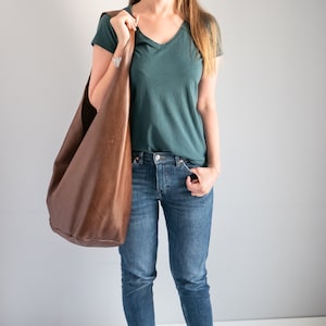 Brown Leather HIPPIE Bag, Hobo Bag, BOHO Bag, Bohemian Leather Hobo Purse, Large Crossbody Hobo Bag, Long Strap, Oversized Brown Boho Bag image 1