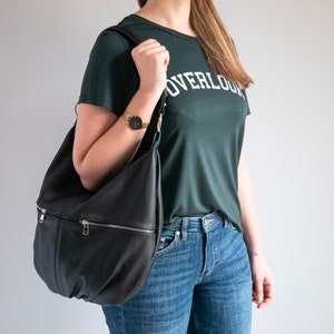 Sac HOBO en cuir noir sac à main en cuir Crossbody tous les jours sac à main en cuir sac à bandoulière en cuir pour femmes image 1