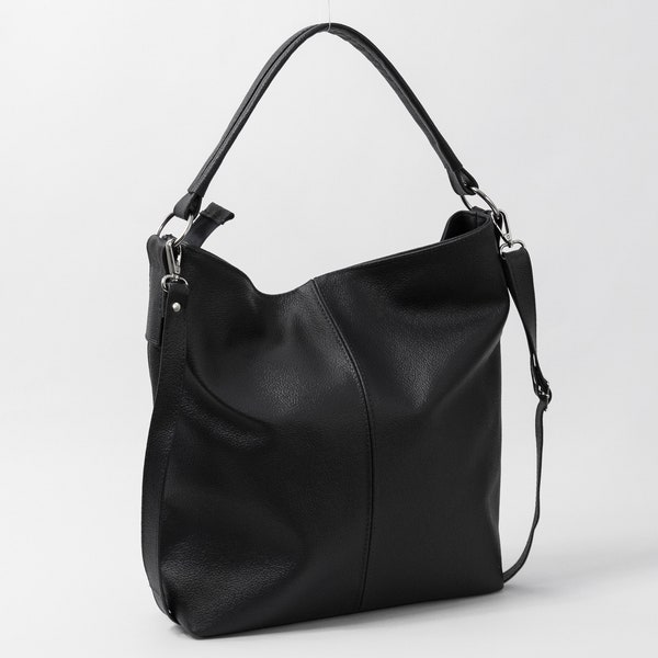 Leather HOBO Bag, Black Leather Handbag, Crossbody Bag, Everyday Tote Bag, Laptop Leather Shoulder Bag, Leather Bag, Gift For Her, Daily Bag