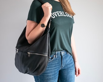 BLACK LEATHER HOBO Bag - Everyday Crossbody Leather Purse - Leather Handbag - Women's Shoulder Leather Bag