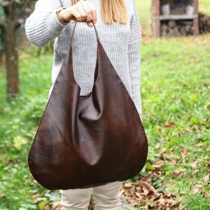 BROWN LEATHER HOBO Bag - Oversize Shoulder Bag - Everyday Leather Purse - Chocolate Brown Soft Leather Handbag for Women