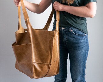 Camel Leather Tote Etsy