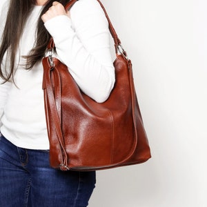 LEATHER HOBO BAG, Brown Leather Handbag, Crossbody Bag, Everyday Tote Bag, Laptop Leather Shoulder Bag, Cognac Brown Leather Bag, Hobo image 9