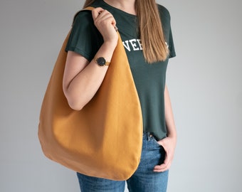 LEDEREN HOBO Tas - Gele Oversized Schoudertas - Dagelijkse Lederen Portemonnee - Zachte Lederen Handtas voor Vrouwen