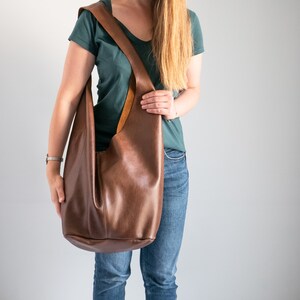 Brown Leather HIPPIE Bag, Hobo Bag, BOHO Bag, Bohemian Leather Hobo Purse, Large Crossbody Hobo Bag, Long Strap, Oversized Brown Boho Bag image 4