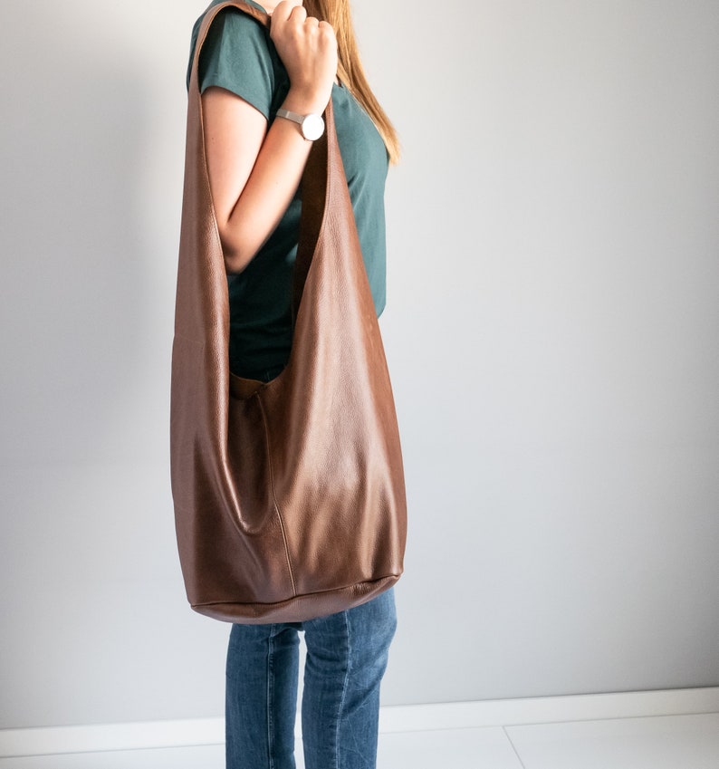 Brown Leather HIPPIE Bag, Hobo Bag, BOHO Bag, Bohemian Leather Hobo Purse, Large Crossbody Hobo Bag, Long Strap, Oversized Brown Boho Bag image 3