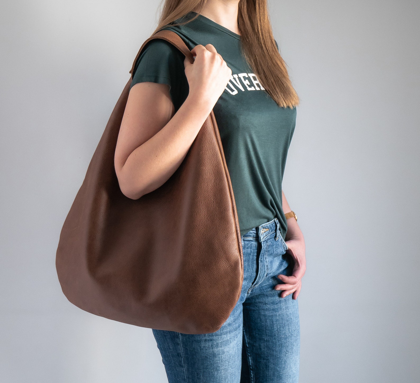 Brown LEATHER HOBO Bag BROWN Oversize Shoulder Bag Etsy
