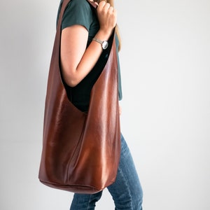 COGNAC Brown BOHO Bag, Women Hobo Bag, Oversize HIPPIE Purse, Leather Hippie Bag, Slouchy Bohemian Hobo Bag, Shoulder Hobo, Hippie Style image 7