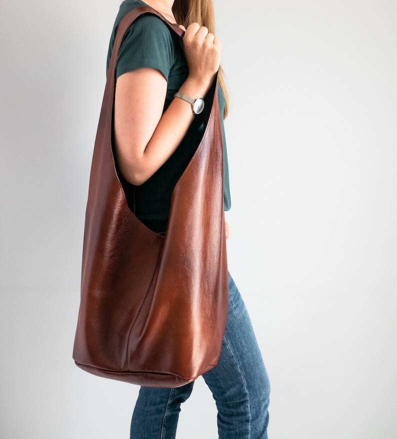 COGNAC Brown BOHO Bag, Women Hobo Bag, Oversize HIPPIE Purse, Leather Hippie Bag, Slouchy Bohemian Hobo Bag, Shoulder Hobo, Hippie Style image 7