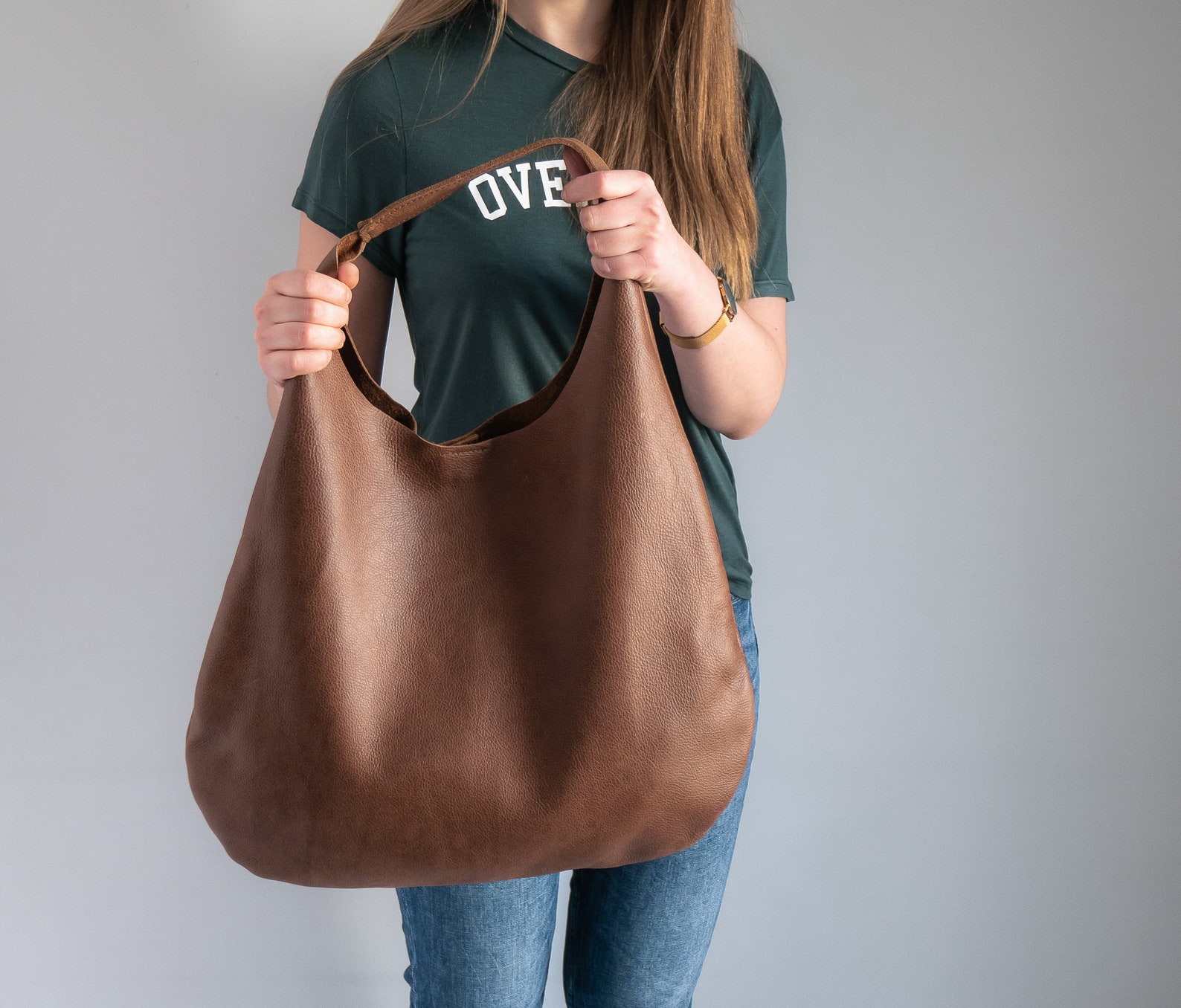 Brown LEATHER HOBO Bag BROWN Oversize Shoulder Bag Etsy