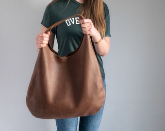 Braune LEDER HOBO Tasche - BRAUNe Oversize Umhängetasche - Alltagstasche aus Leder - Weiche Leder Handtasche für Frauen Cc