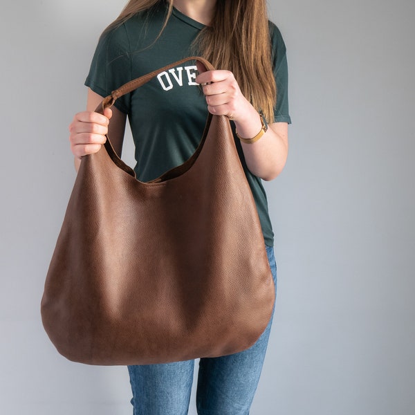 Brown LEATHER HOBO Bag - BROWN Oversize Shoulder Bag - Everyday Leather Purse - Soft Leather Handbag for Women Cc