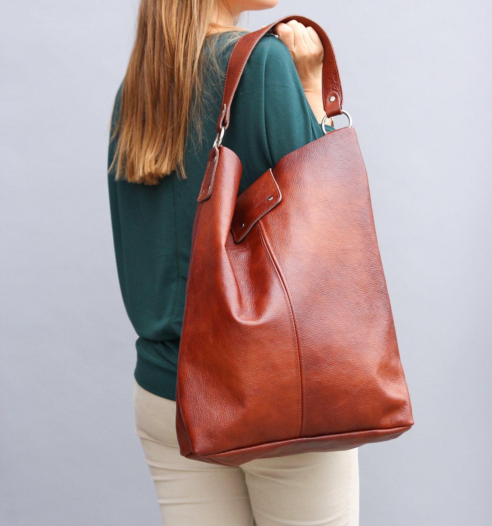 OVERSIZE Cognac Brown SHOPPER Bag Large Leather Shopper Etsy